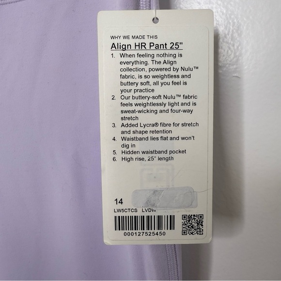 LULULEMON NWT Lavender Dew Align High Rise 25” Leggings - Picture 5 of 6